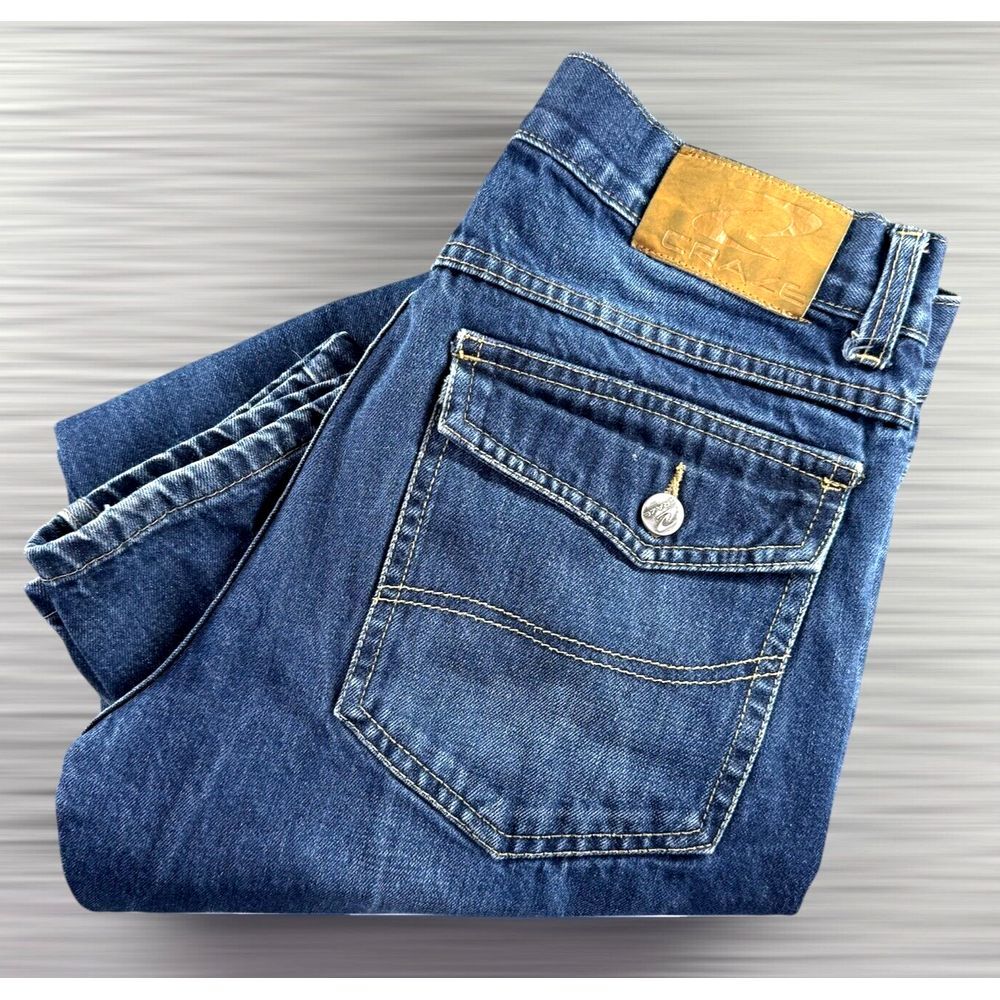 Craze Jeans Mens 32x28 Short Flap Pocket‎ Whiskers Fade Med Wash Straight Grunge